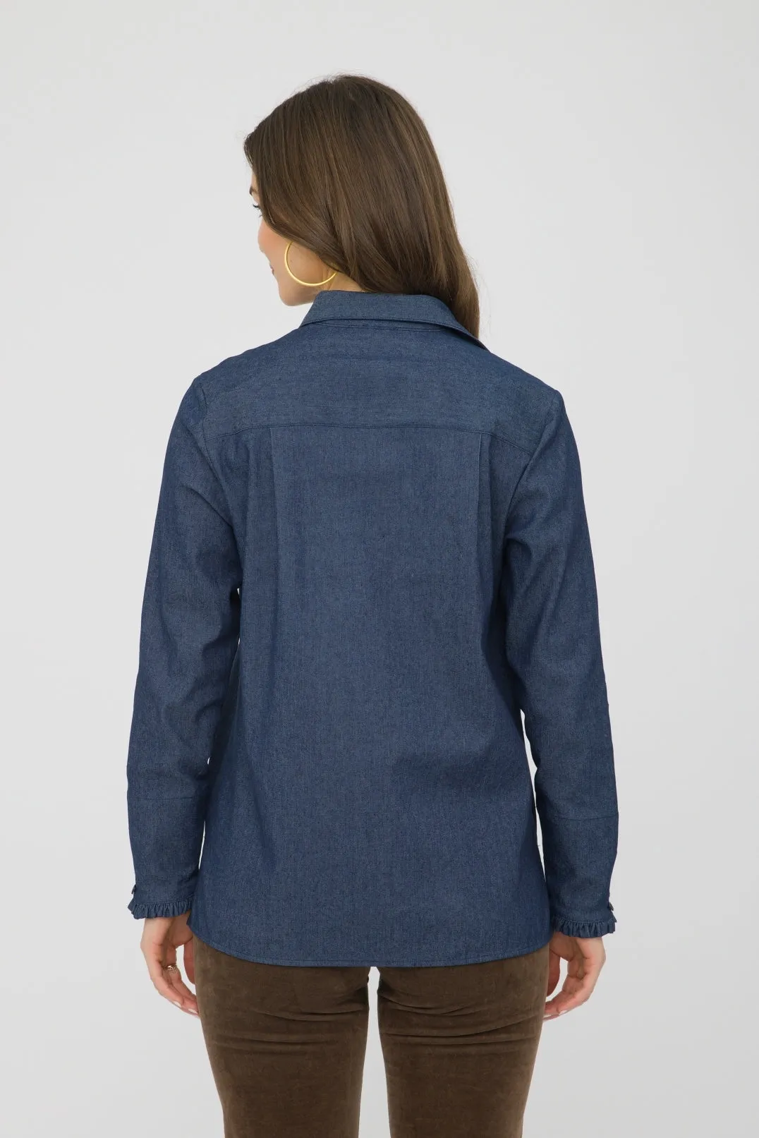 27" Denim Shirt with Ruffle Cuff