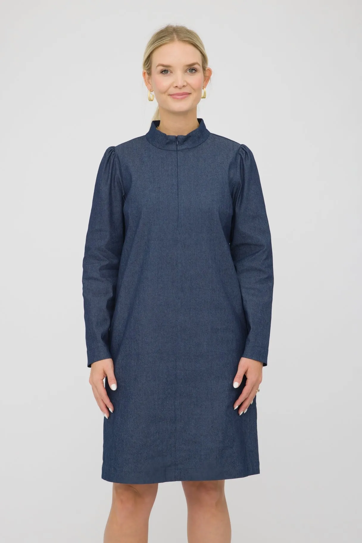 38" Mandarin Collar Denim Dress