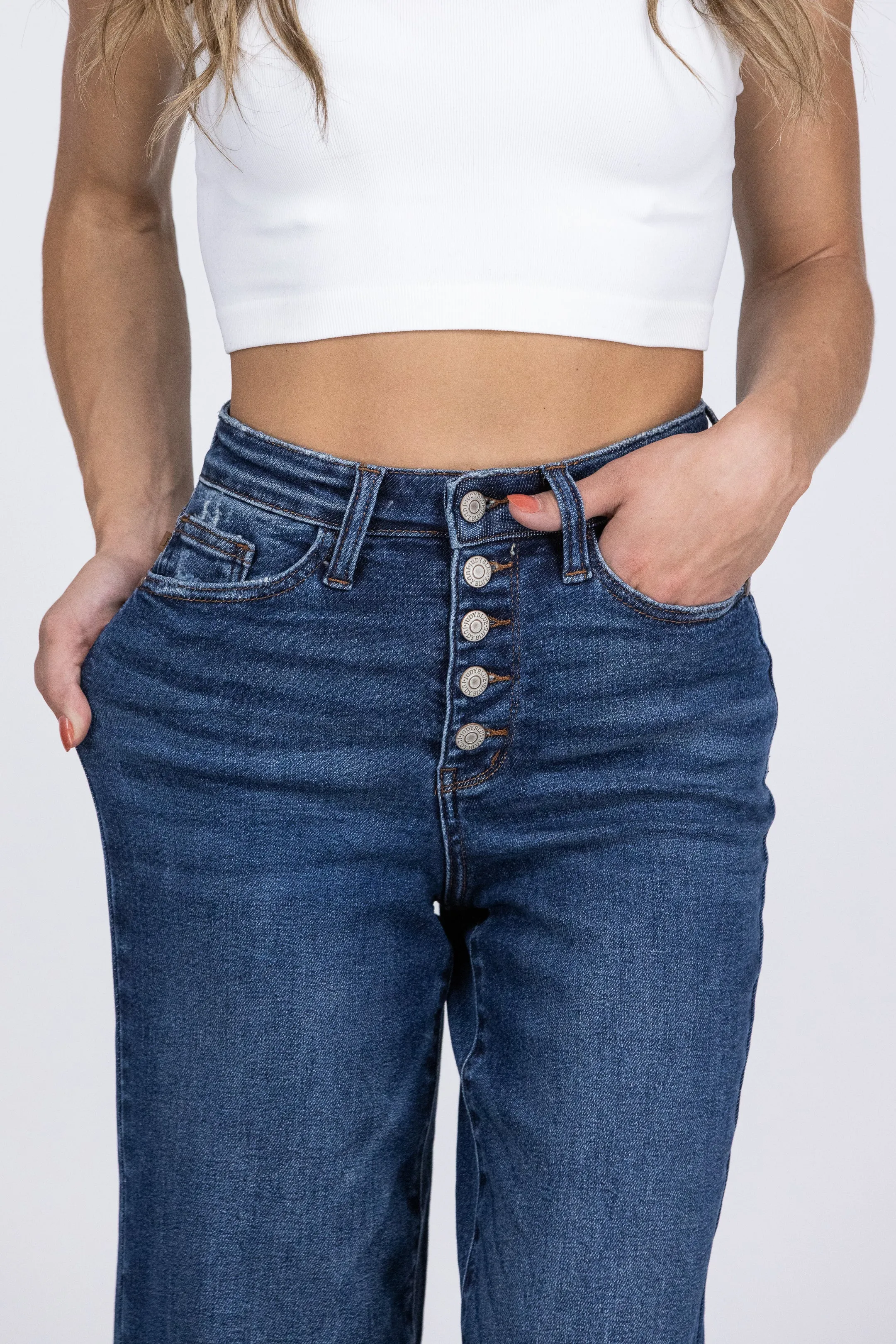 All About The Now From Judy Blue: High-Rise Button Fly Crop Wide Leg Denim