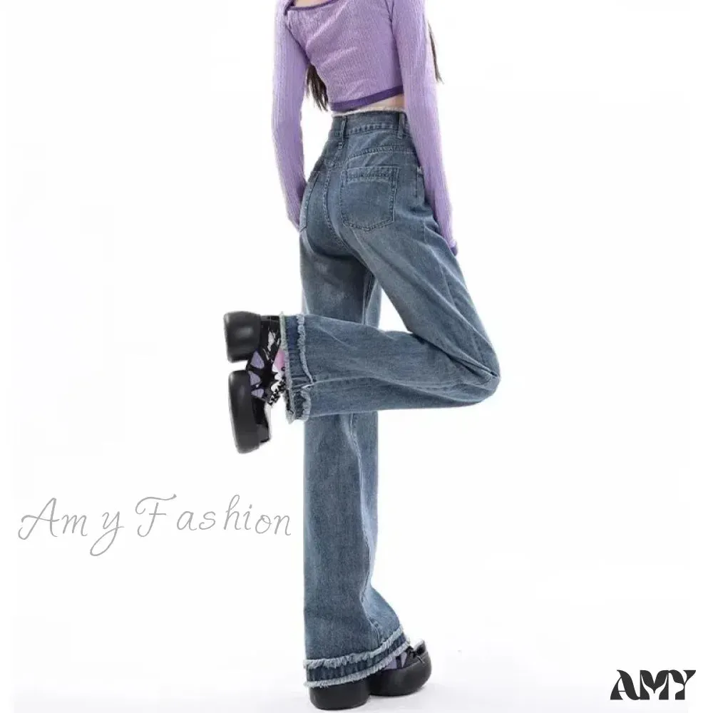 Amy Fashion - Summer Light Straight Artistic Washable Lazy Buttons Versatile New Women's Jean