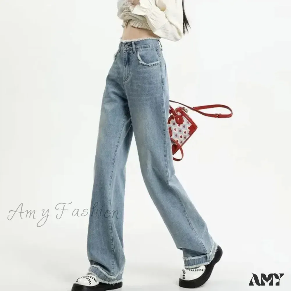 Amy Fashion - Summer Light Straight Artistic Washable Lazy Buttons Versatile New Women's Jean