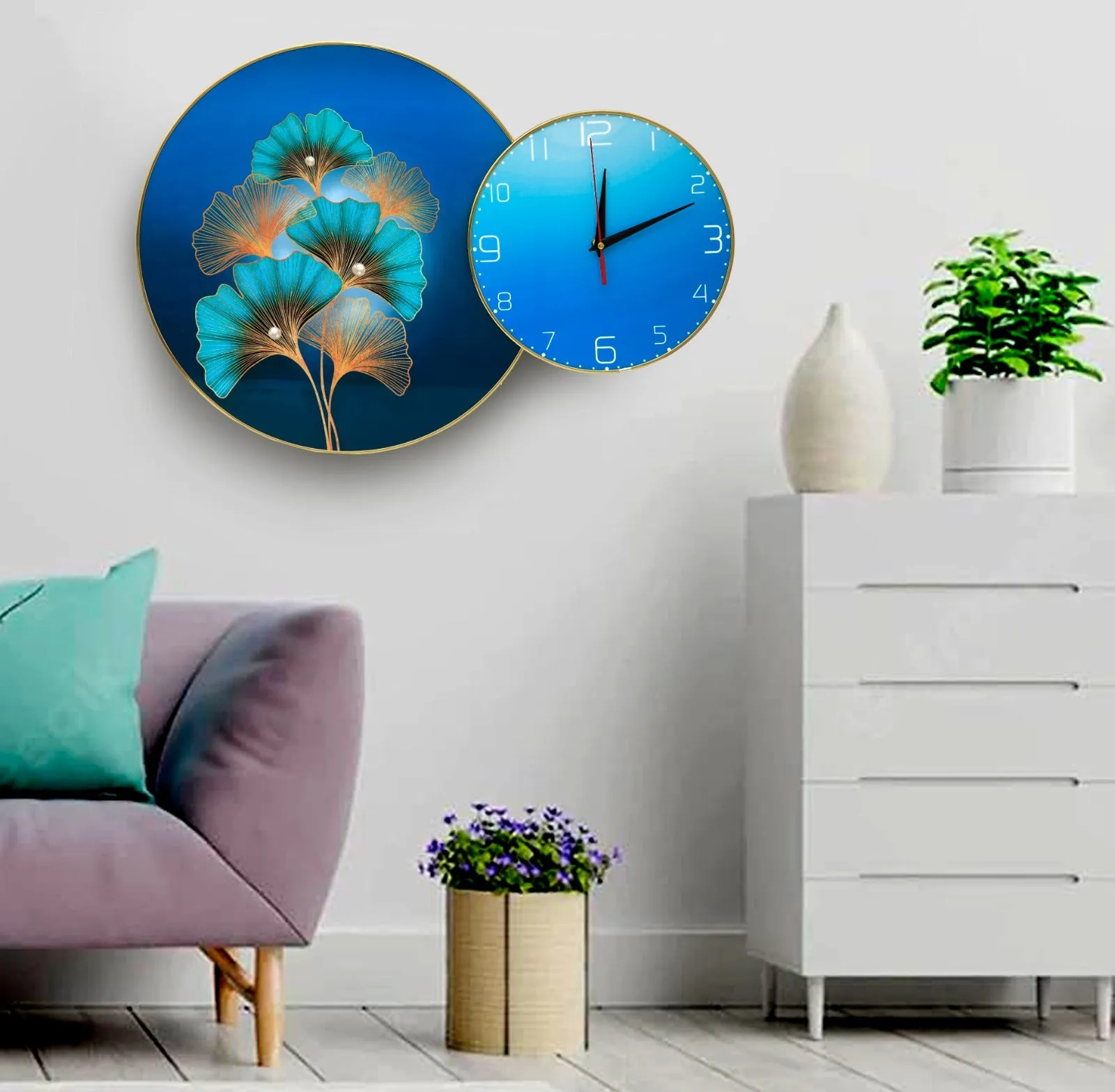 Aqua Ginkgo Frame with Clock