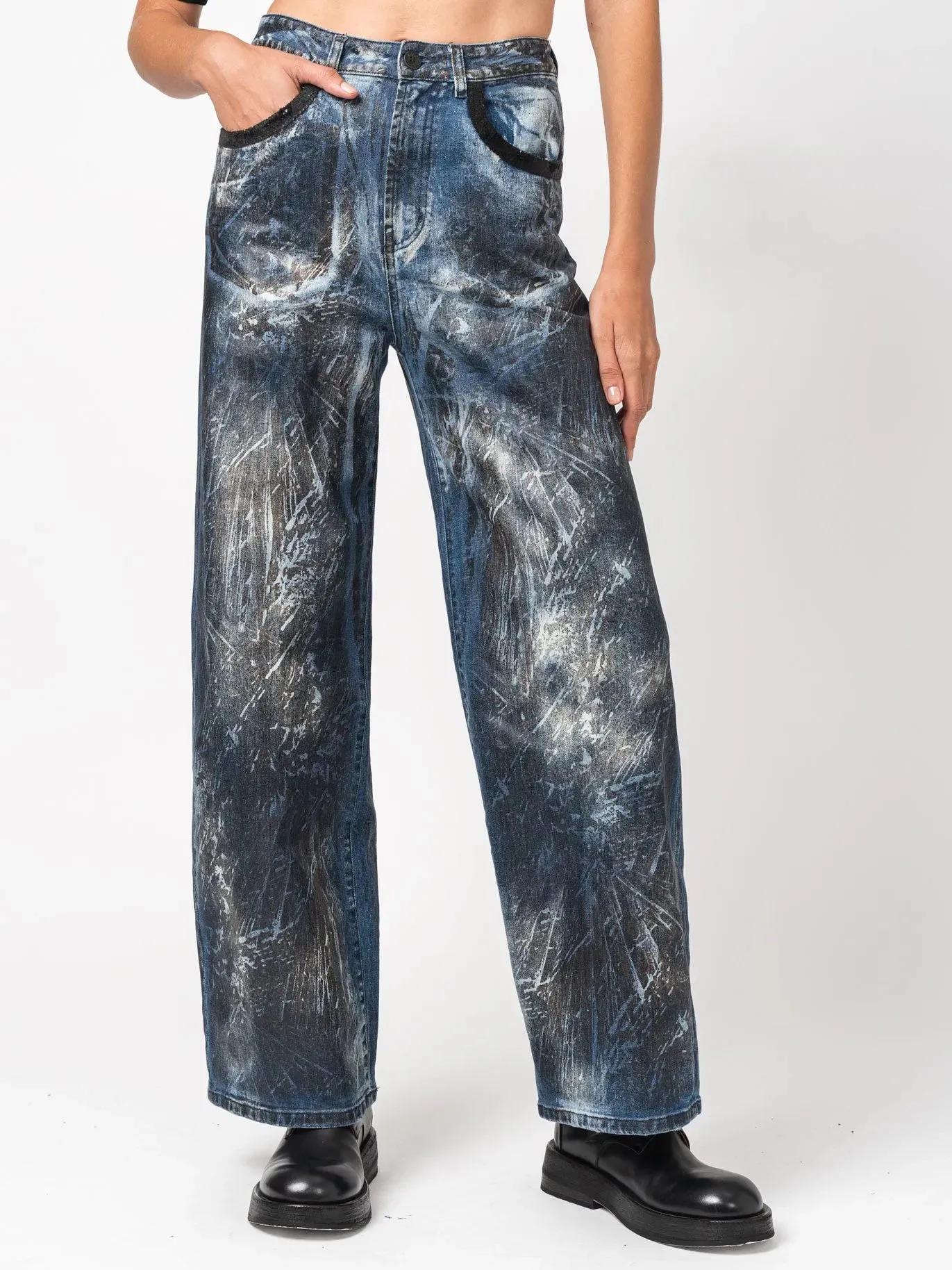 Blue Dirty Laser Wide-Leg Pants