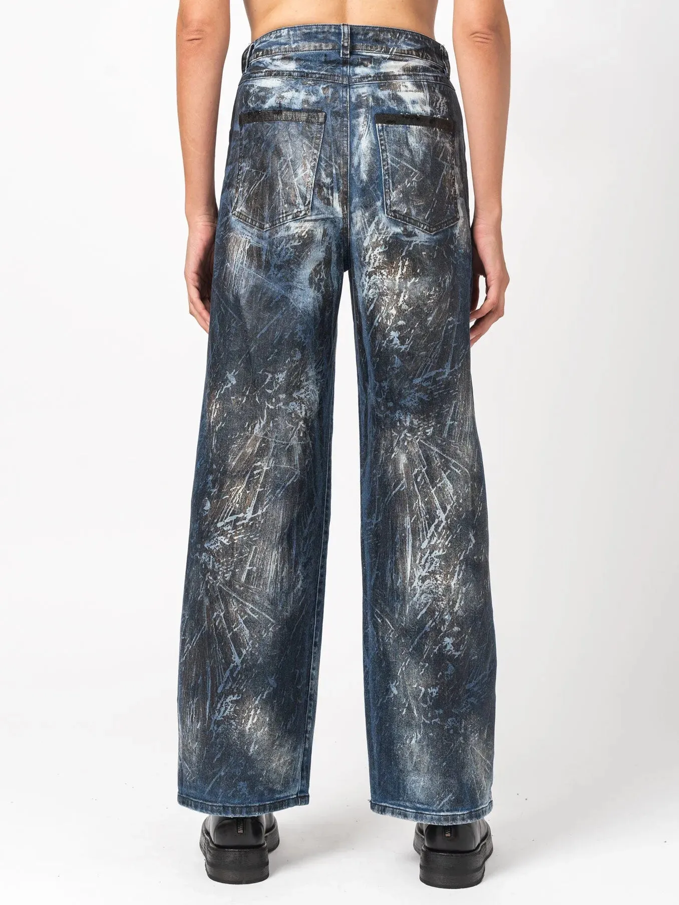 Blue Dirty Laser Wide-Leg Pants