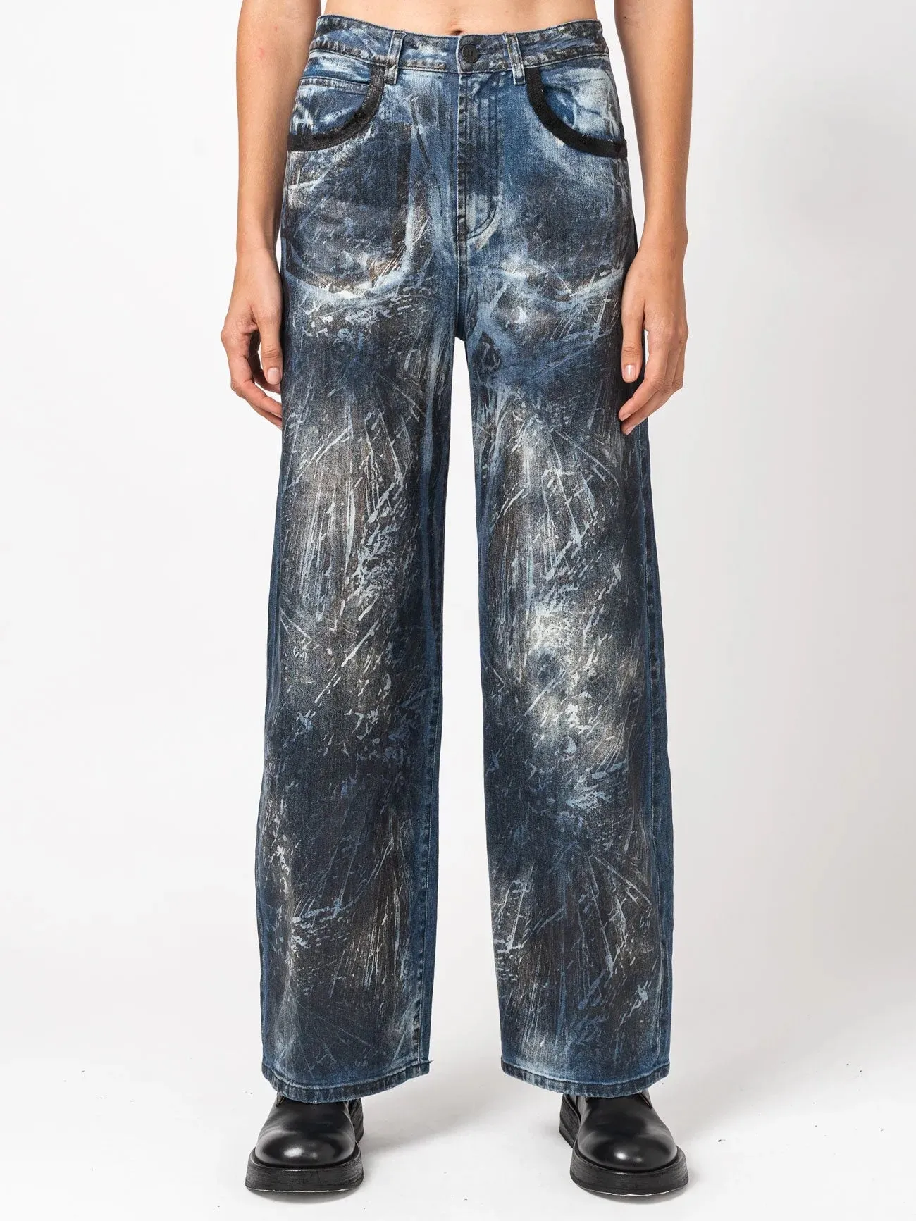 Blue Dirty Laser Wide-Leg Pants