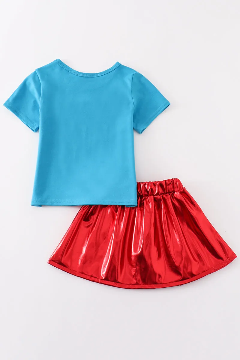 Blue OLE sequin laser skort set