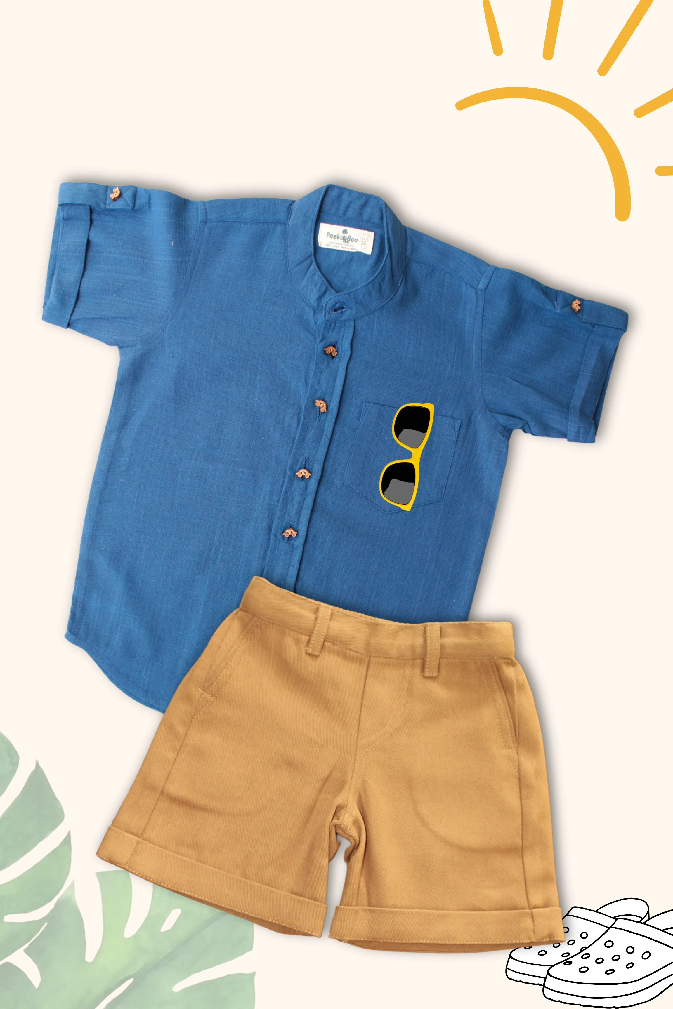 Boys Pure Cotton Clothing Set - Blue Half Sleeve Shirt & Shorts