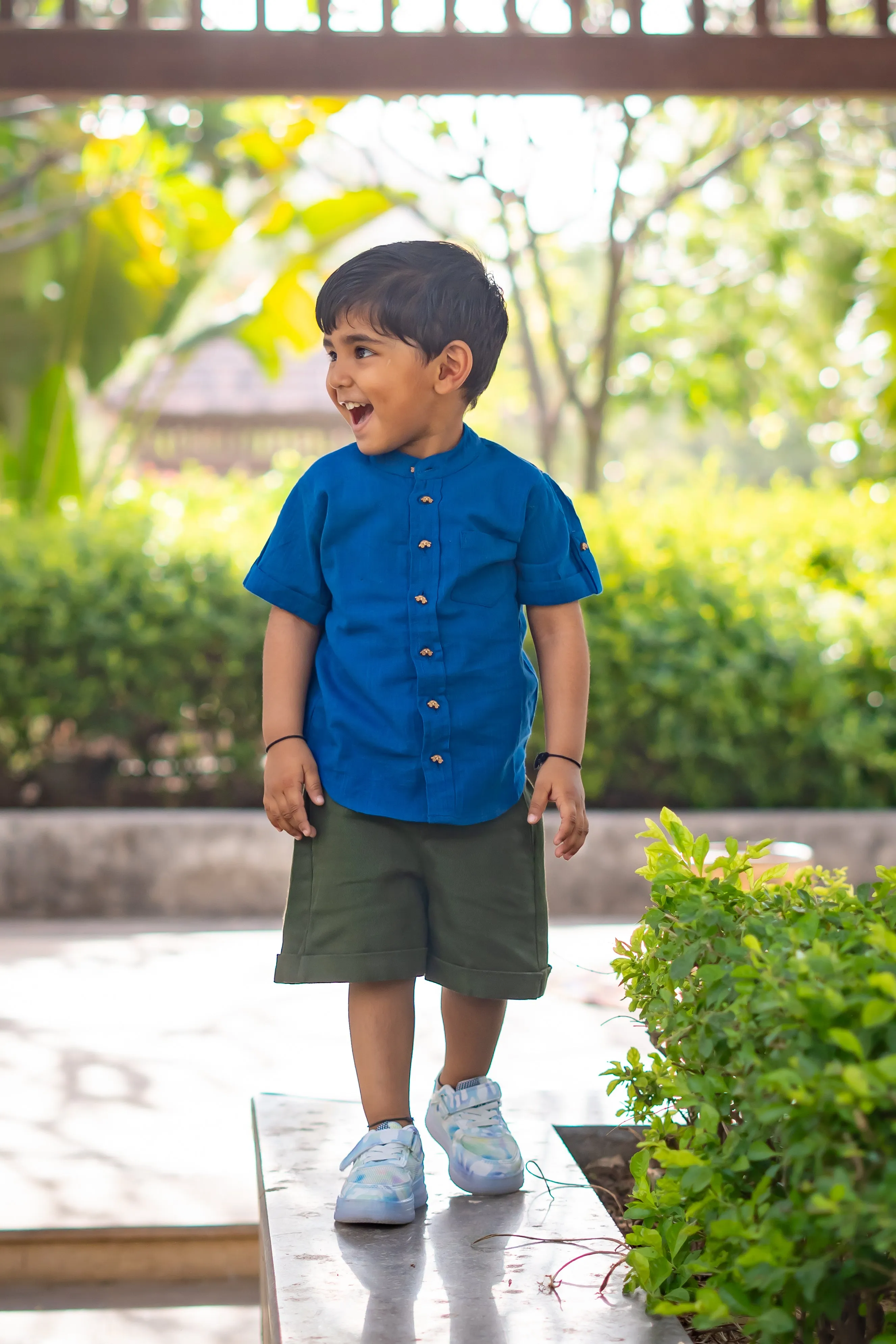 Boys Pure Cotton Clothing Set - Blue Half Sleeve Shirt & Shorts