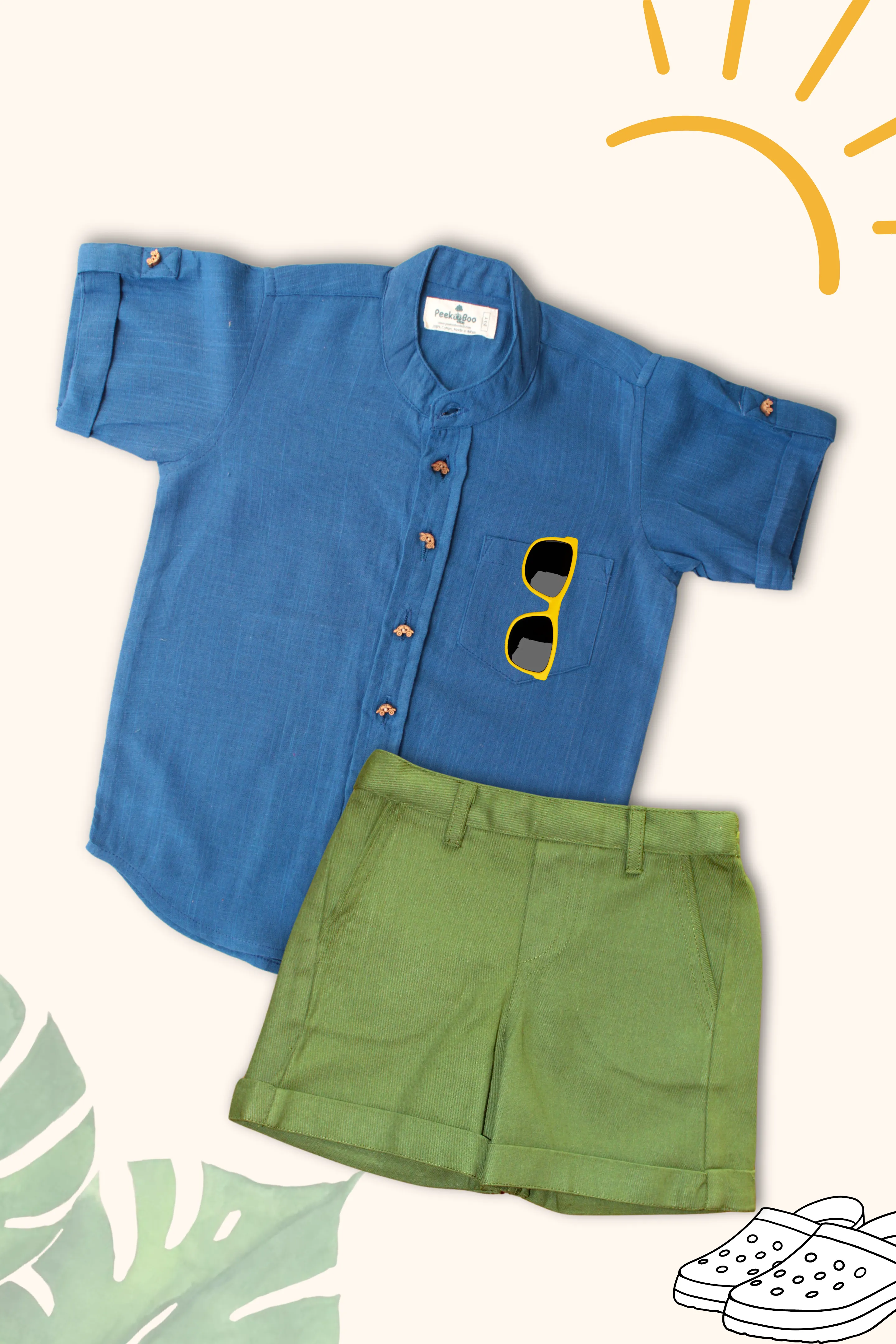 Boys Pure Cotton Clothing Set - Blue Half Sleeve Shirt & Shorts