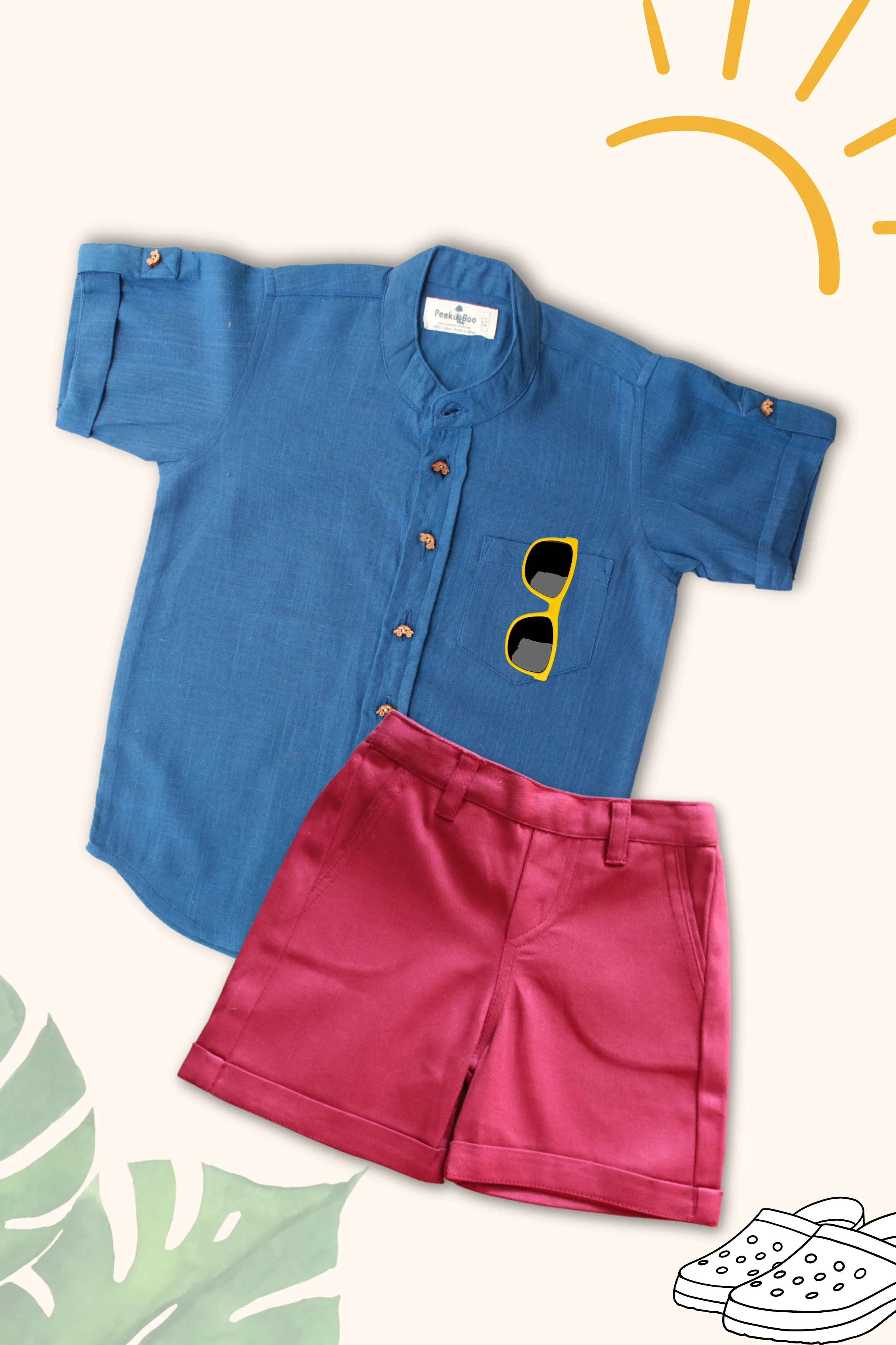 Boys Pure Cotton Clothing Set - Blue Half Sleeve Shirt & Shorts