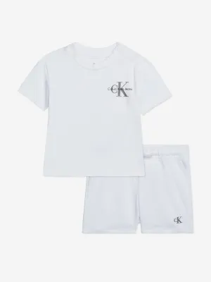 Calvin Klein Baby Monogram Logo Shorts Set in White