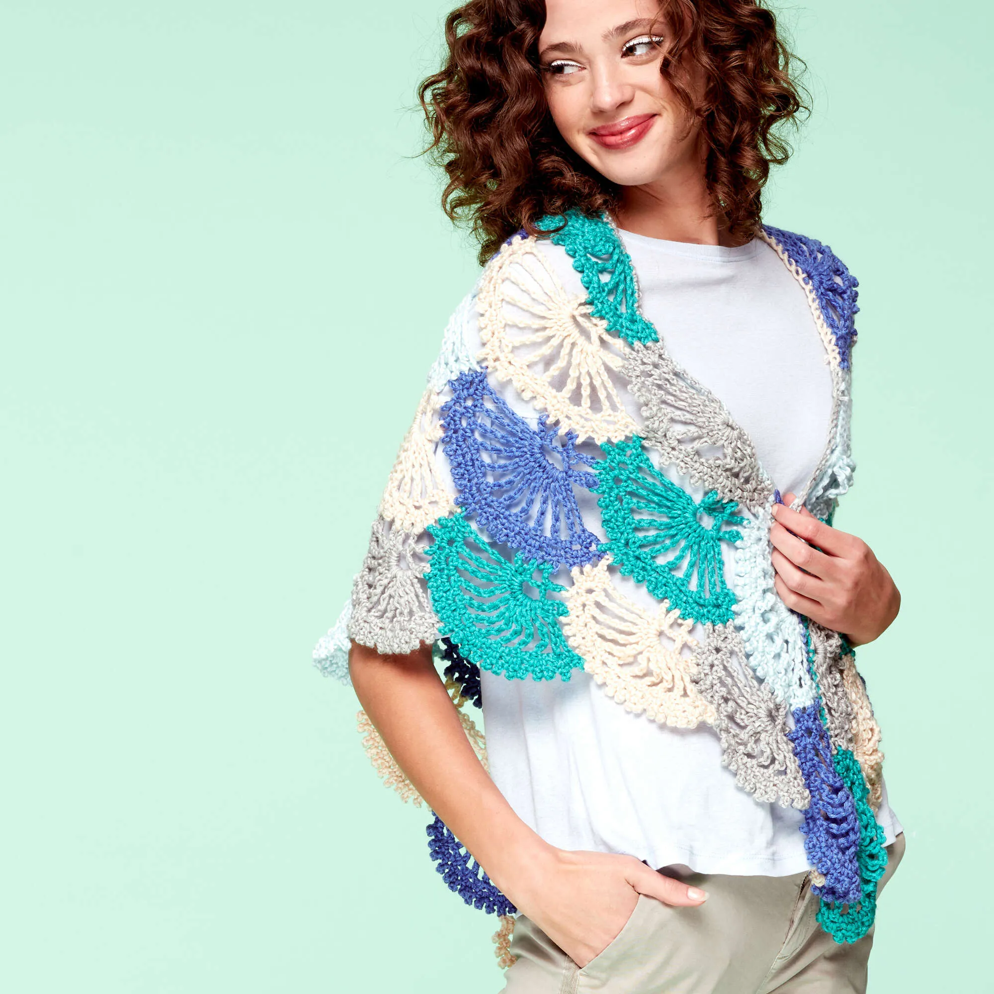 Caron X Pantone Lace Fans Crochet Shawl