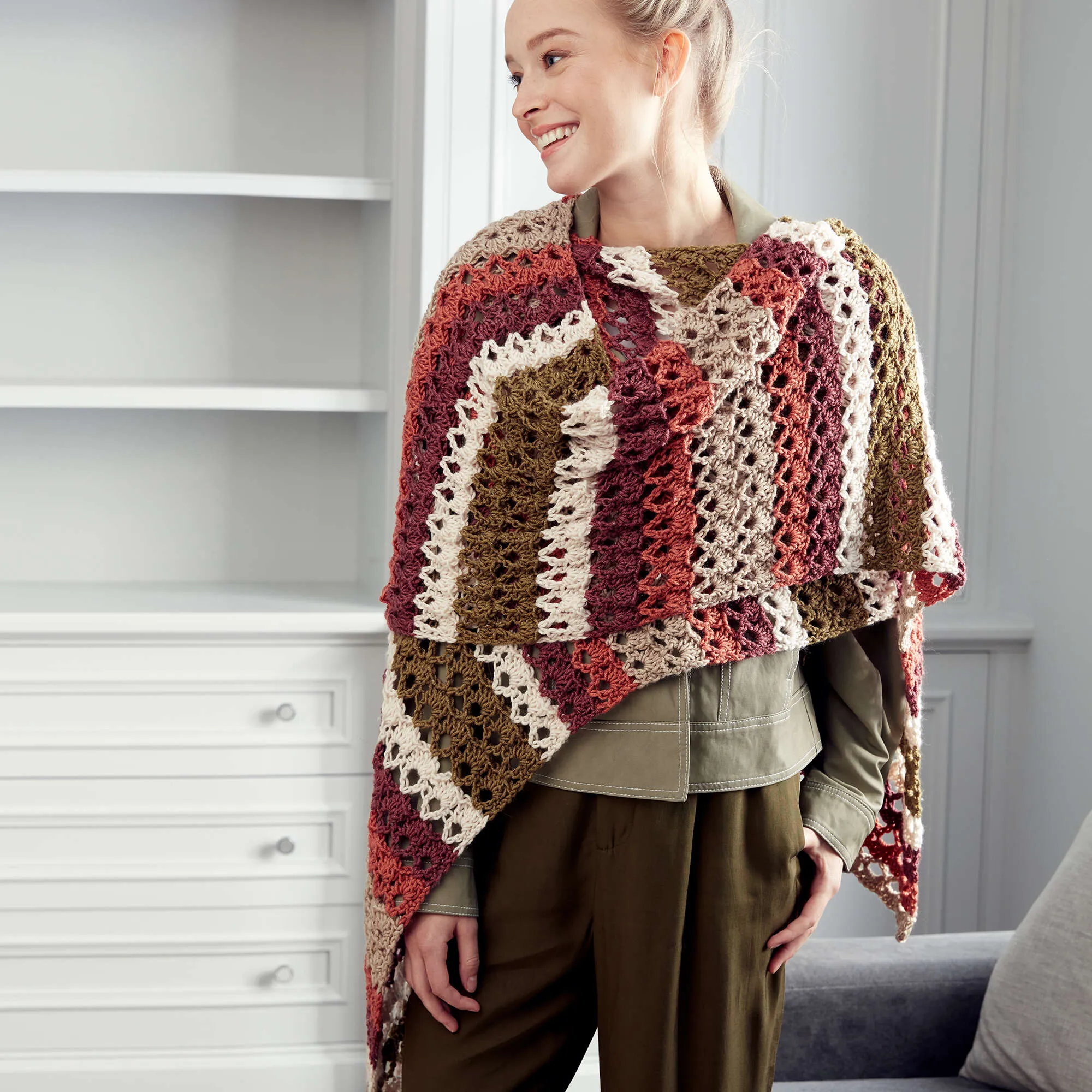 Caron X Pantone Striping Shells Crochet Shawl