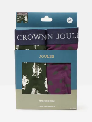 Crown Joules Purple/Green Pack of Two Cotton Boxers