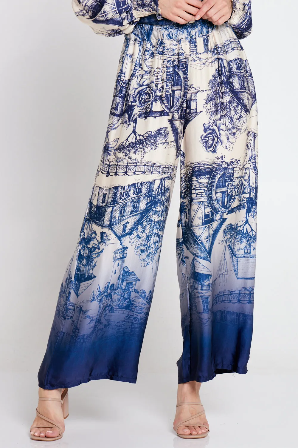 Dimitra Satin Pants - Navy/Cream