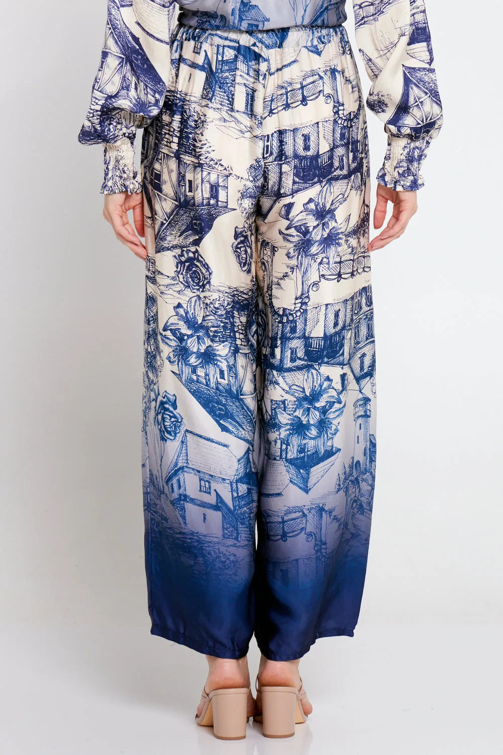 Dimitra Satin Pants - Navy/Cream