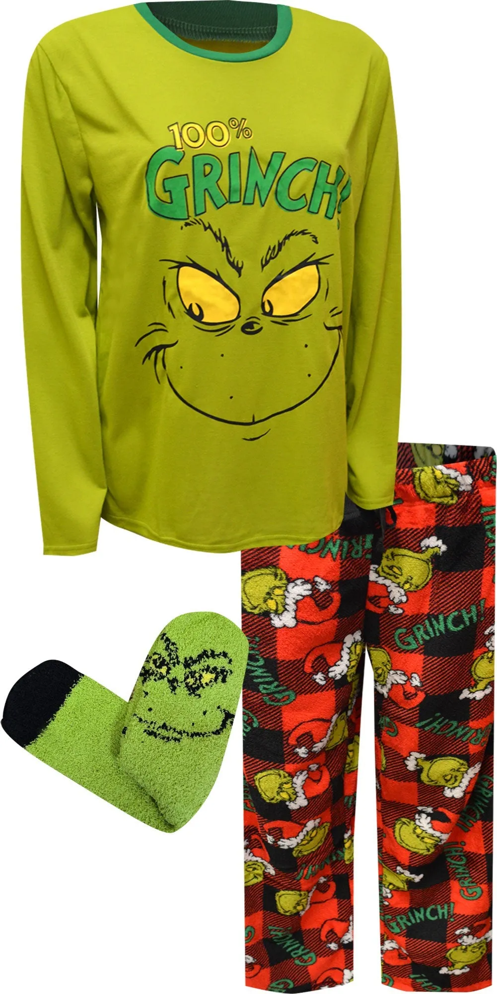 Dr. Seuss 100% Grinch Mens Pajama with Socks