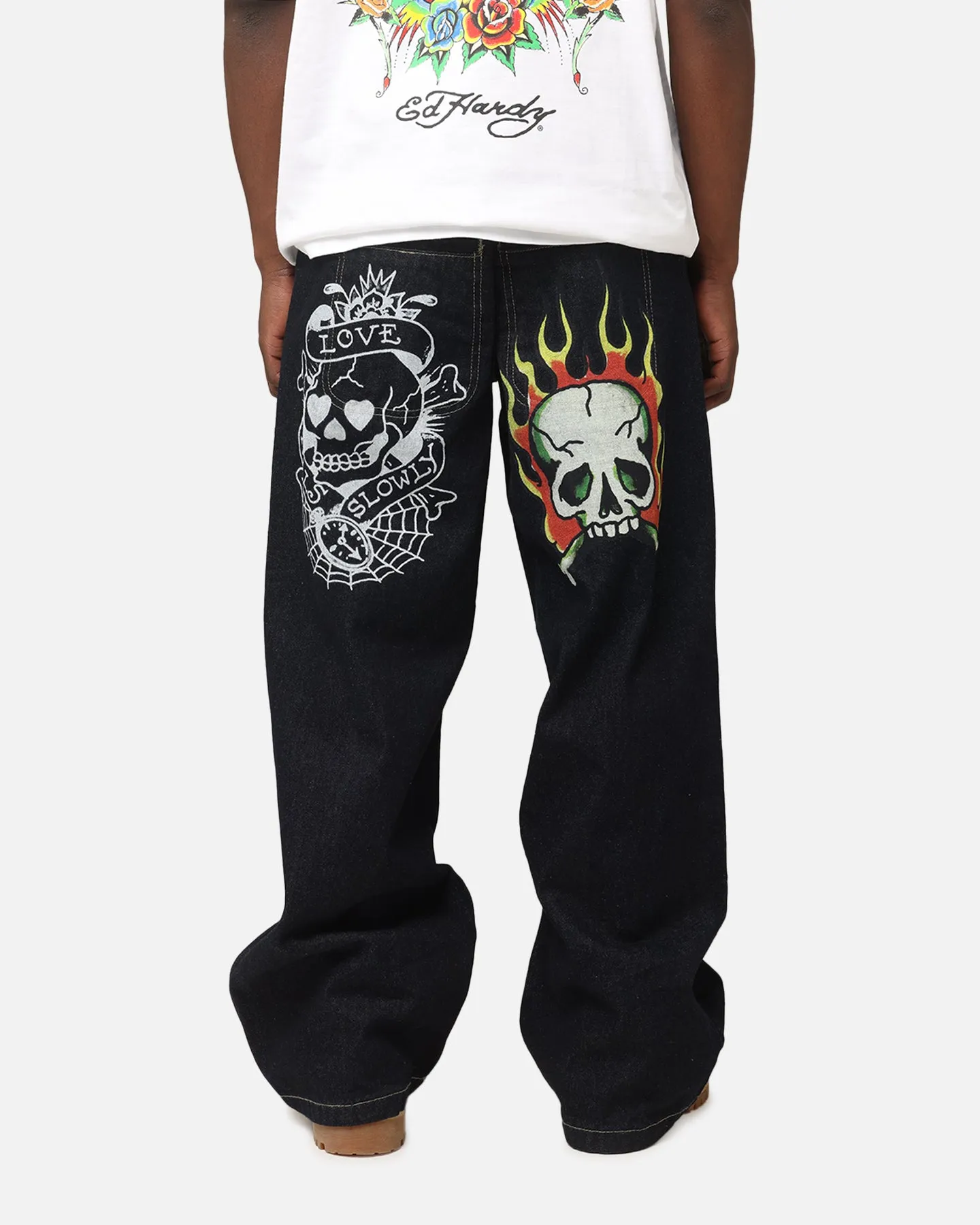 Ed Hardy Wide Leg Skull Jeans Black