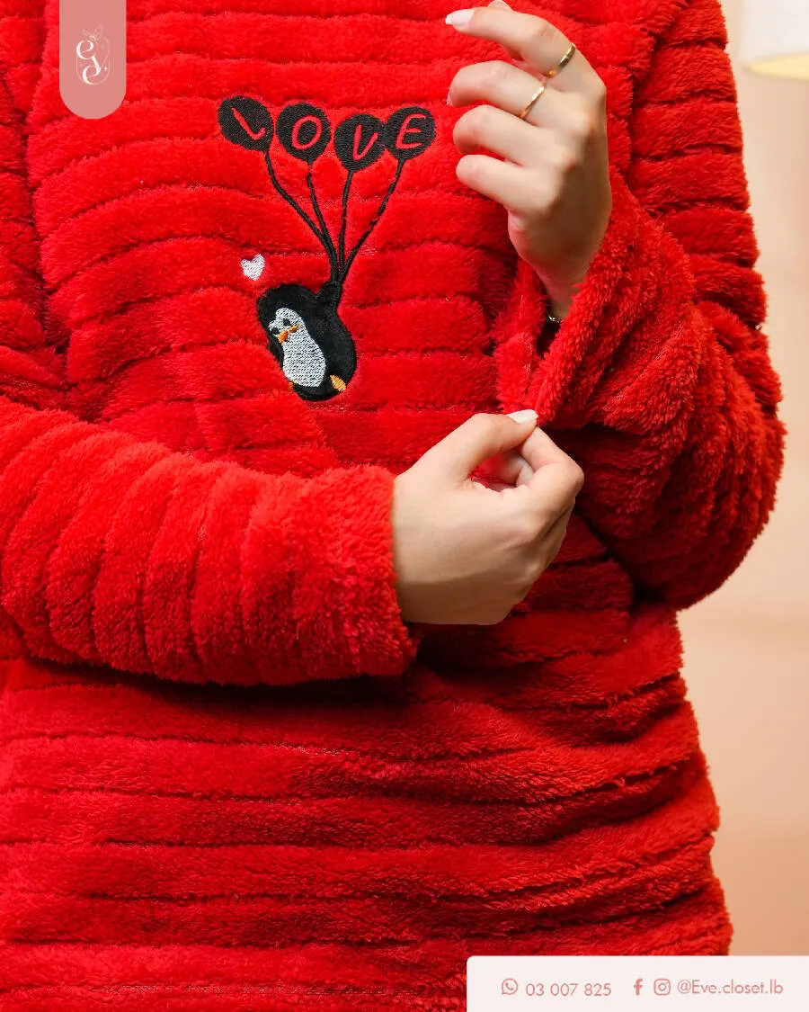 EVE.CLOSET Ladies' Red Penguin Pajama