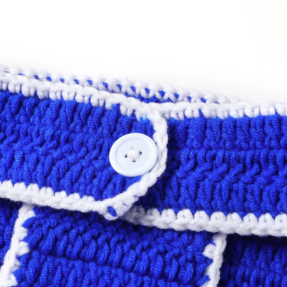 Fancydresswale Infant Football Photography Props Crochet Costume Outfits Red Hat Blue Soccer Outfit for 0-3 Months Newborn Baby Boy Girl