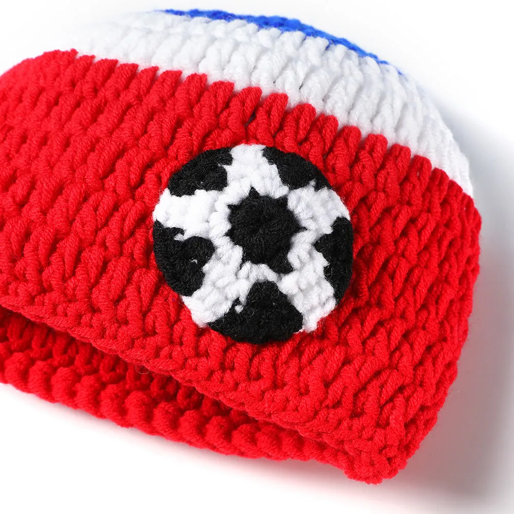 Fancydresswale Infant Football Photography Props Crochet Costume Outfits Red Hat Blue Soccer Outfit for 0-3 Months Newborn Baby Boy Girl