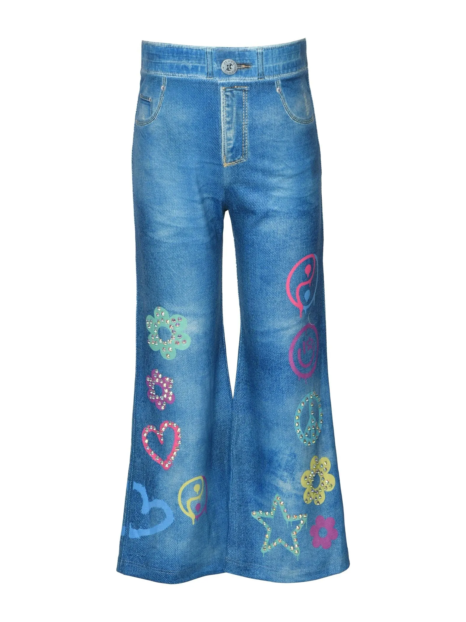 Faux Denim Print Bell Bottom/Hannah Banana