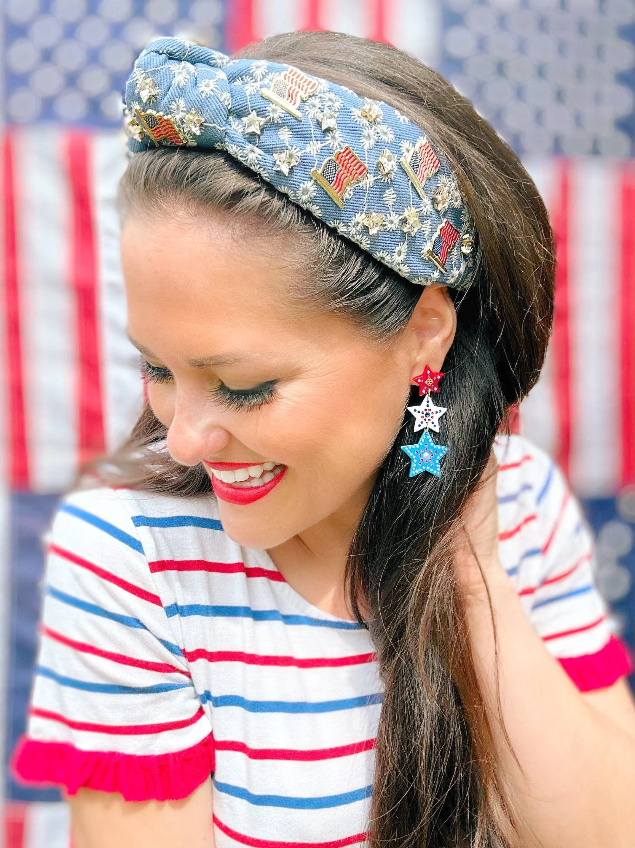 Flags & Stars Denim Eyelet Headband