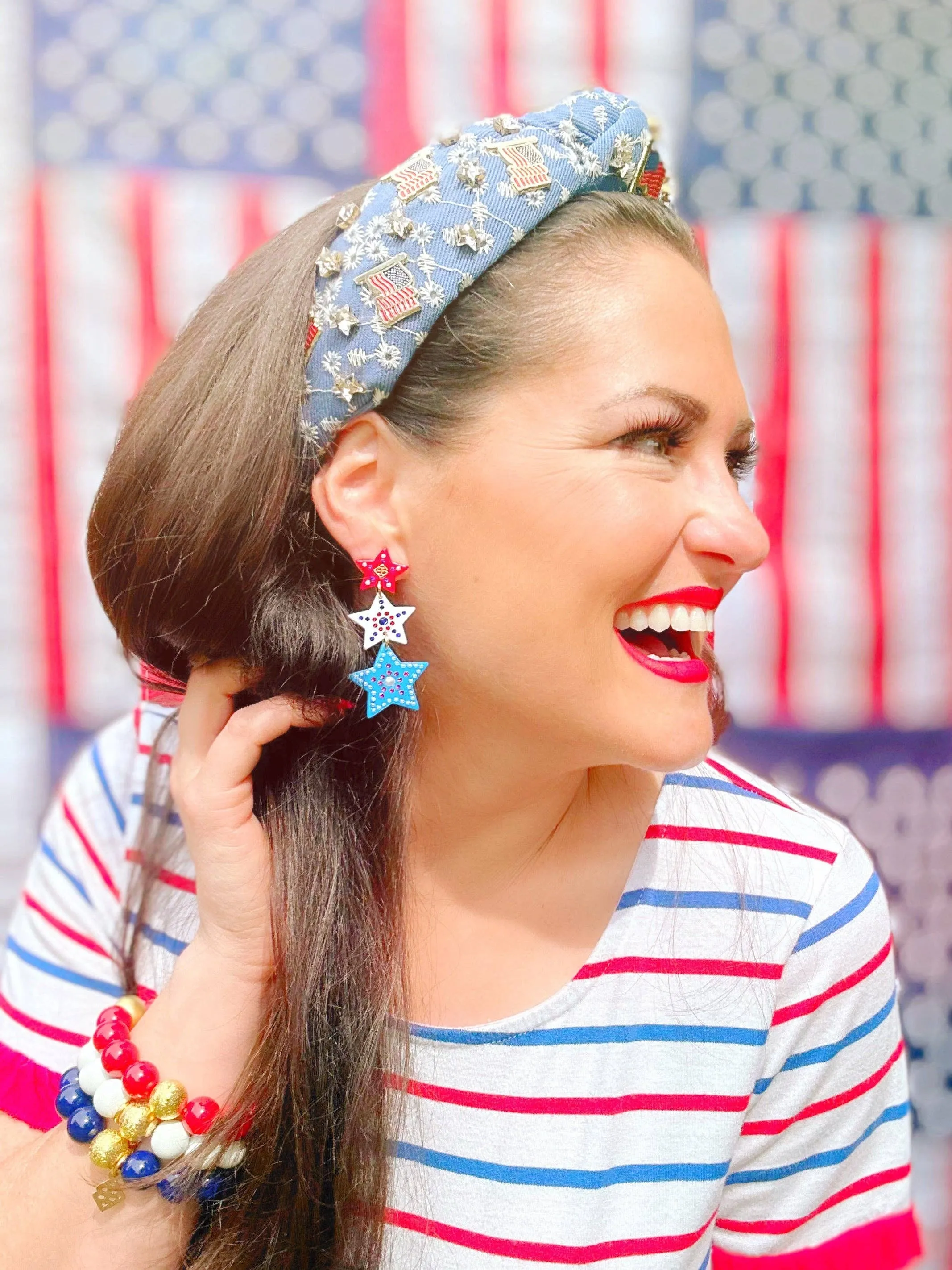 Flags & Stars Denim Eyelet Headband