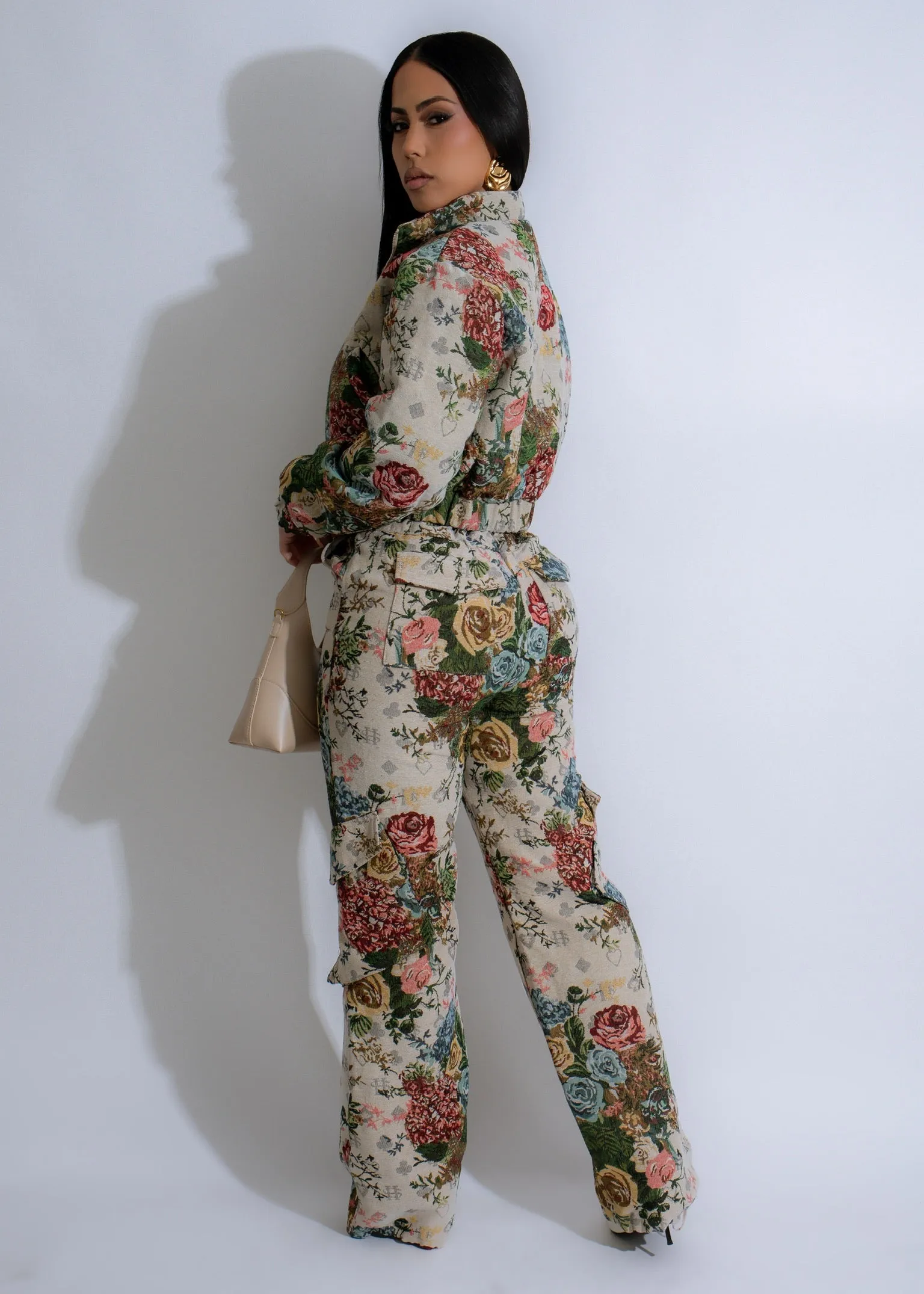 Garden Tapestry Floral Pant Set Nude