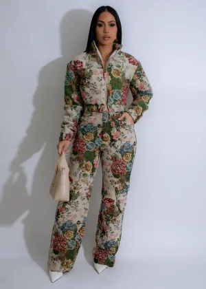 Garden Tapestry Floral Pant Set Nude