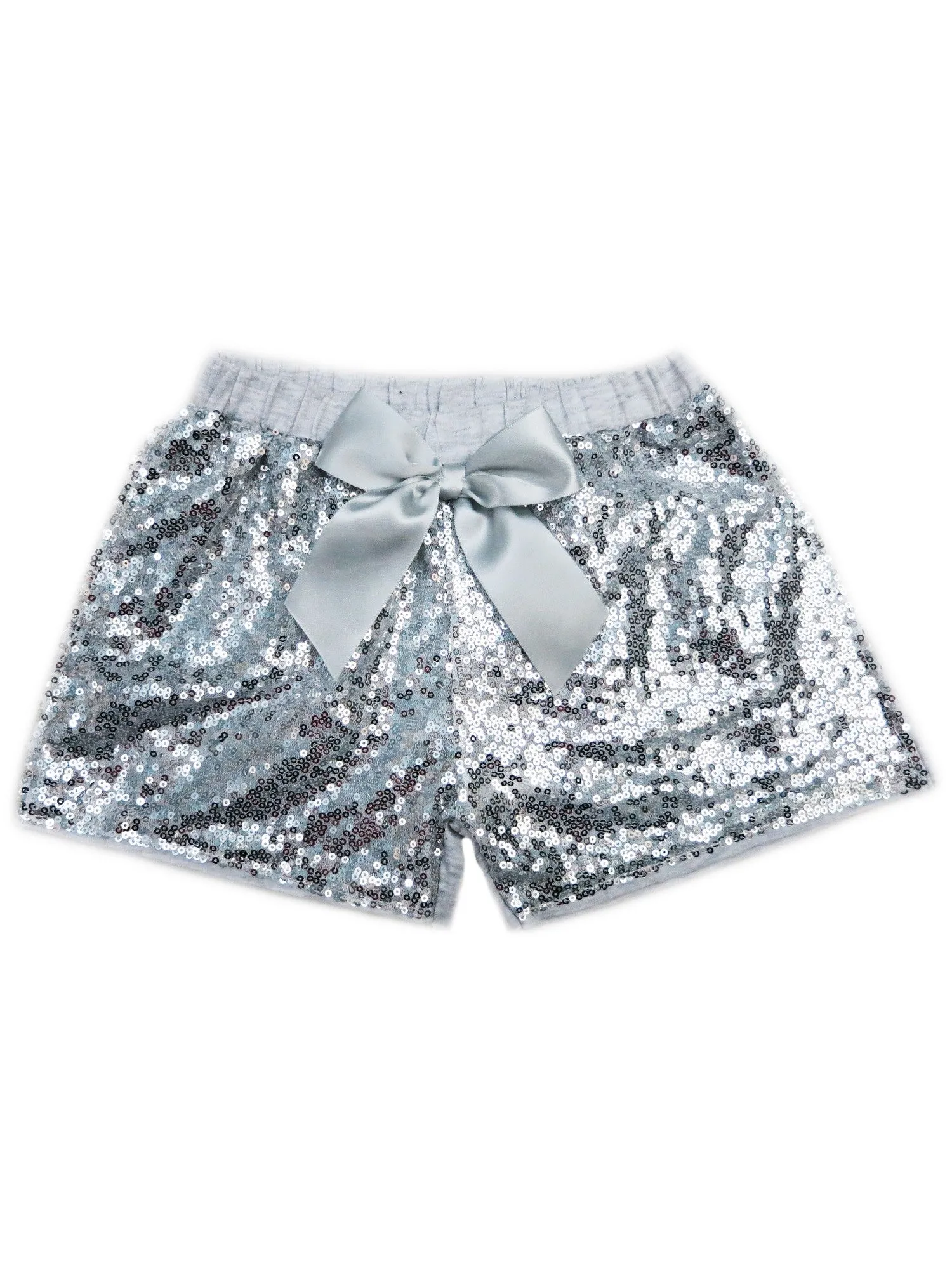 Girls Silver Sequin satin bow Elastic Waist Shorts 0M-8