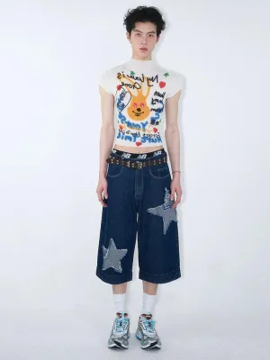 Graphic Print Cropped T-Shirt With Abstract Art Design