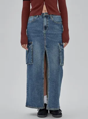 Guess Originals Front Split Maxi Denim Skirt