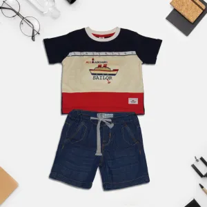 Kids Colorblocked Ship Printed T-Shirt and Shorts Set