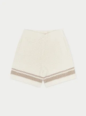 KIDS CROCHET KNITTED CONTRAST STRIPE SHORTS - OFF WHITE