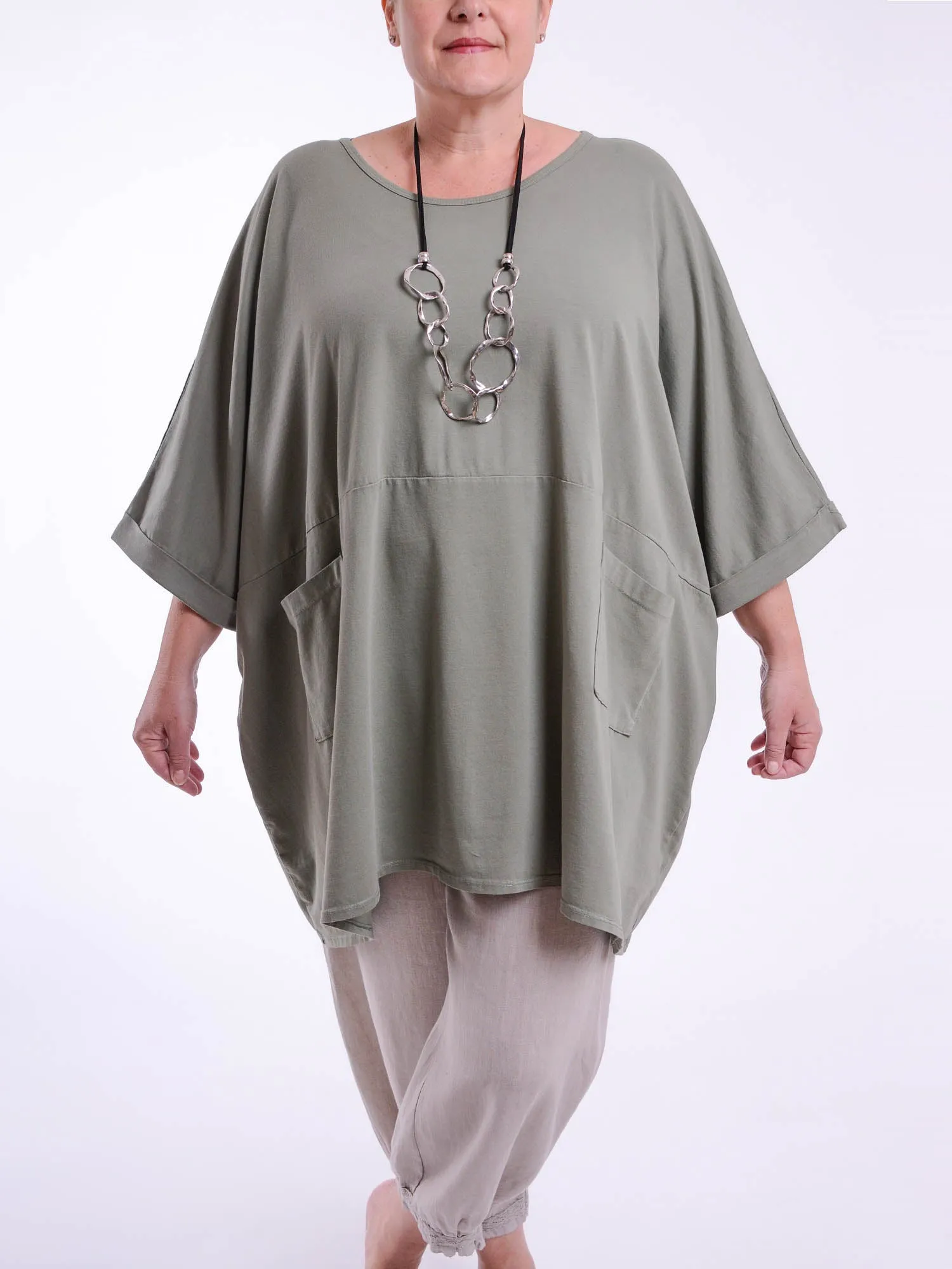 Lagenlook Oversized Jersey Cotton Tunic -10077C PLAIN