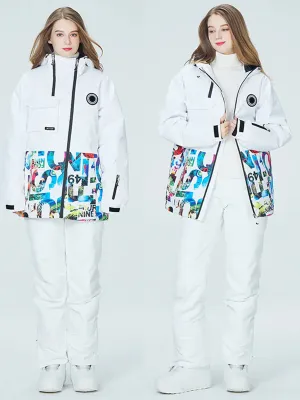 Letter Printed  Ski Jacket and Bib Pants for Women