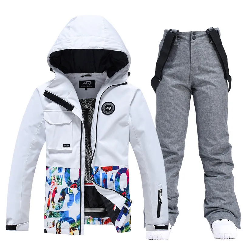 Letter Printed  Ski Jacket and Bib Pants for Women