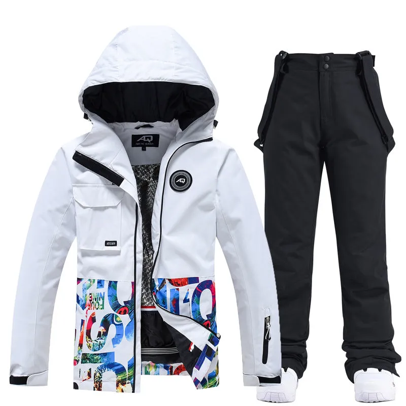 Letter Printed  Ski Jacket and Bib Pants for Women