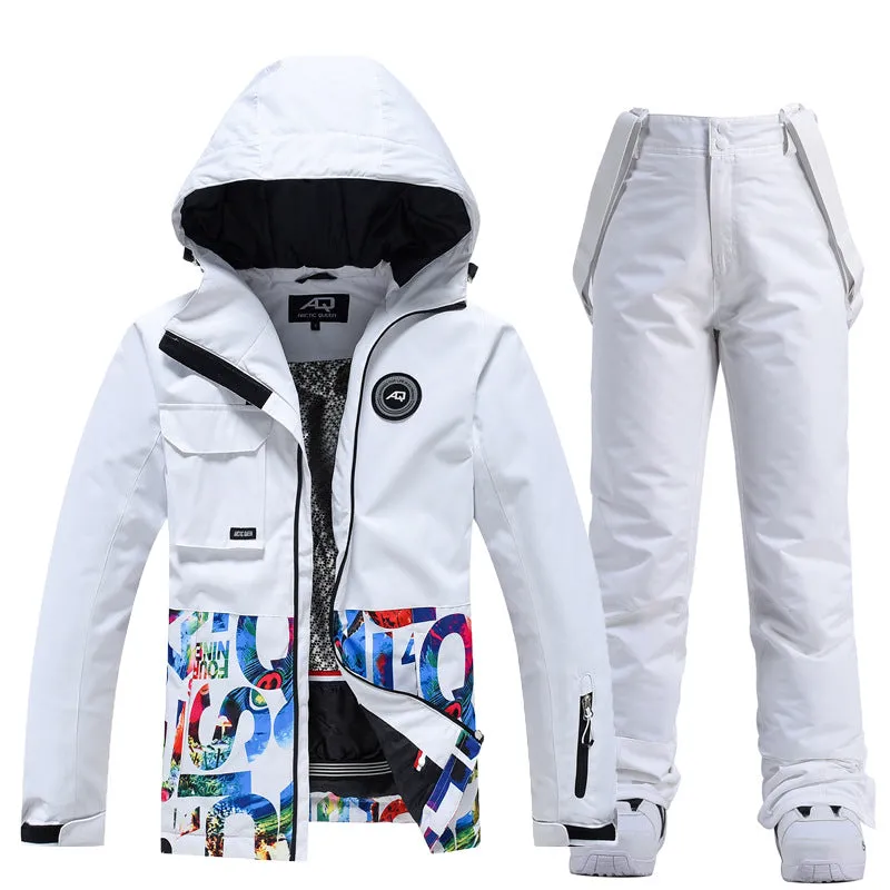 Letter Printed  Ski Jacket and Bib Pants for Women