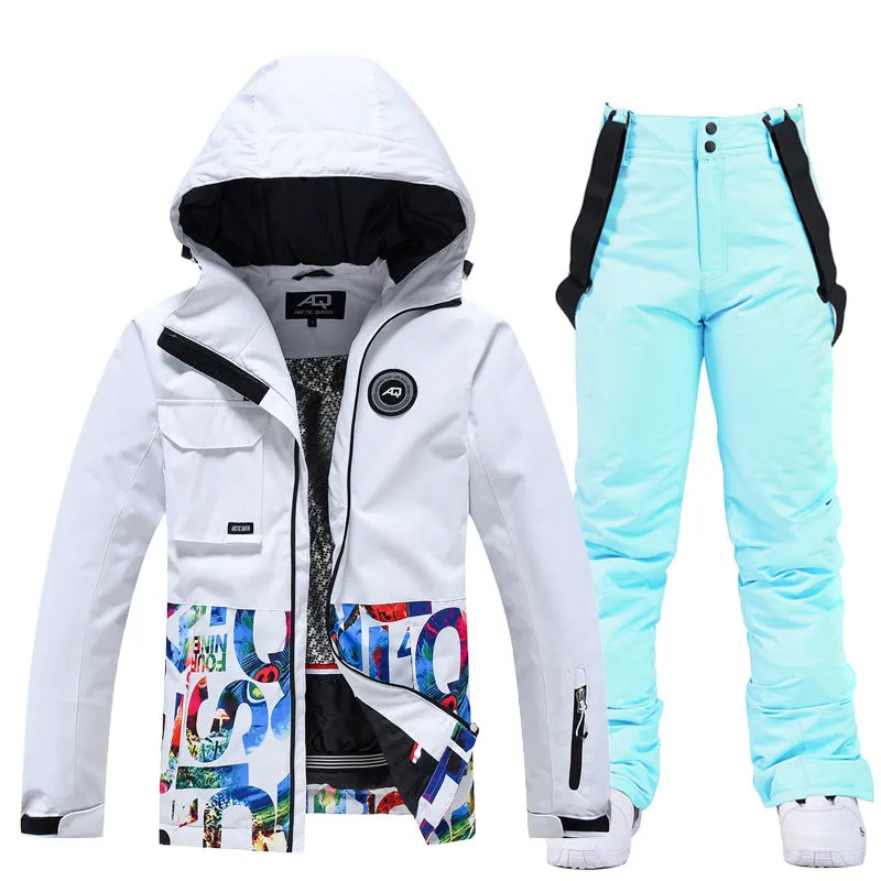 Letter Printed  Ski Jacket and Bib Pants for Women