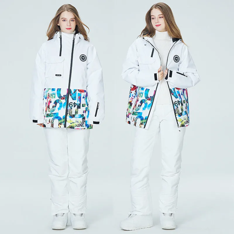 Letter Printed  Ski Jacket and Bib Pants for Women