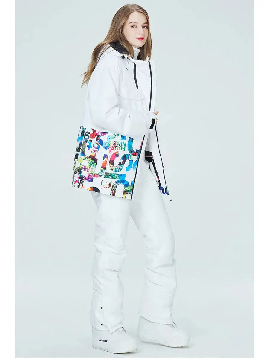 Letter Printed  Ski Jacket and Bib Pants for Women