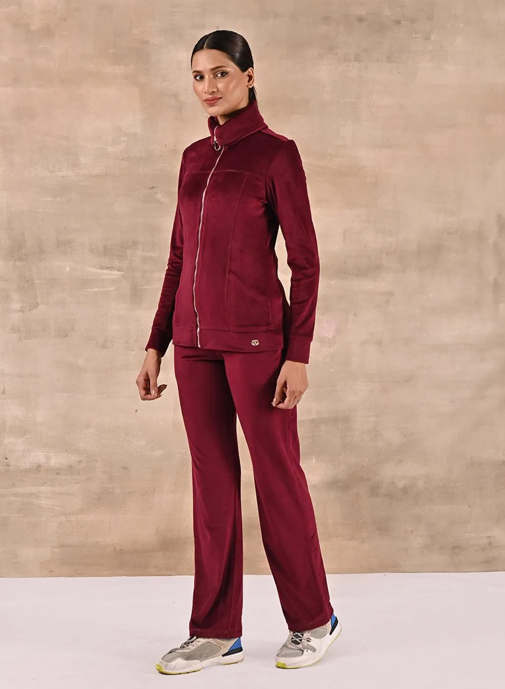 Maroon Track Suit with Spread Collar