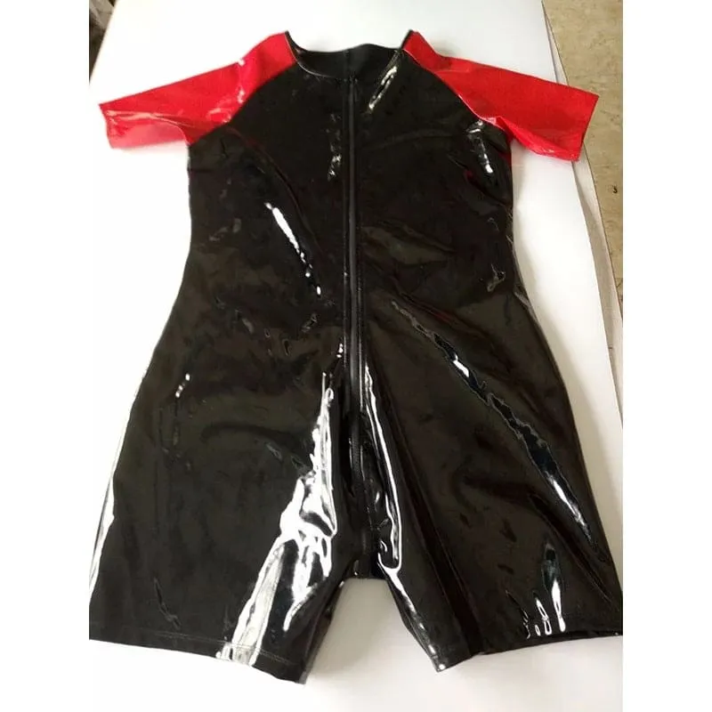 Men’s Pvc Shiny Slim Fitting Bodysuit in Black and Red