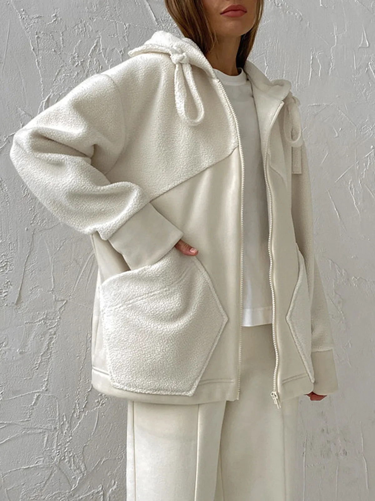 Minimalism Fleece Hooded Trendy Two Piece Pants Set