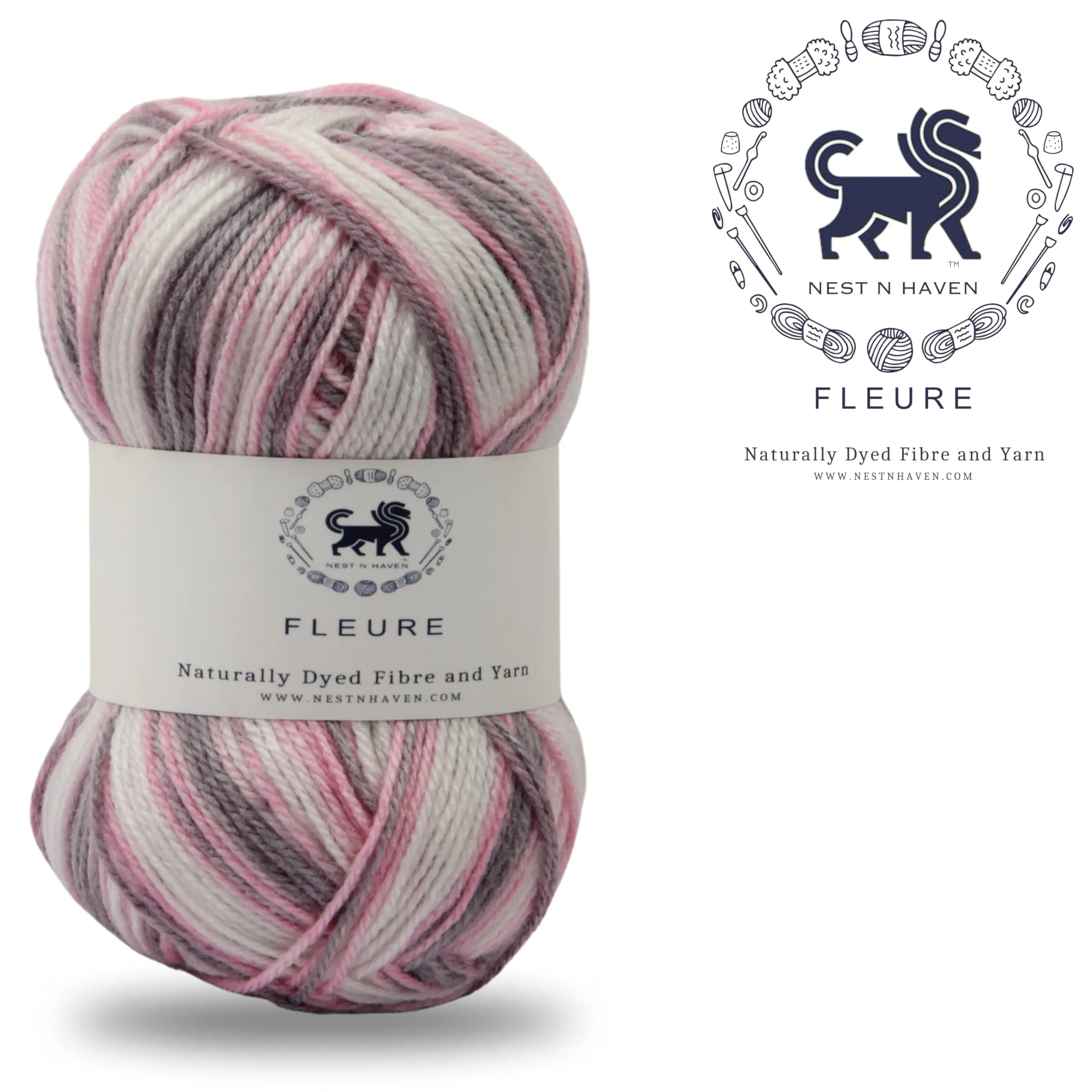 Nestnhaven Acrowools Fleure Hand Knitting and Crochet Yarn. Pack of 1 Ball - 100gms. Shade no - NNHF005 (Pink, White, Gey)