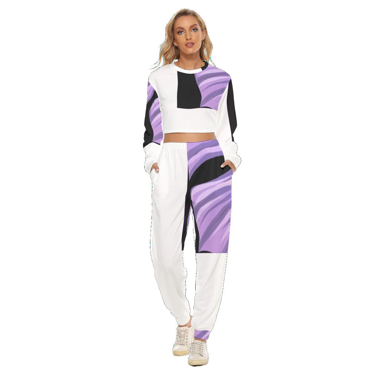 omen's Crop Sweatshirt Suit - Futuristic Block