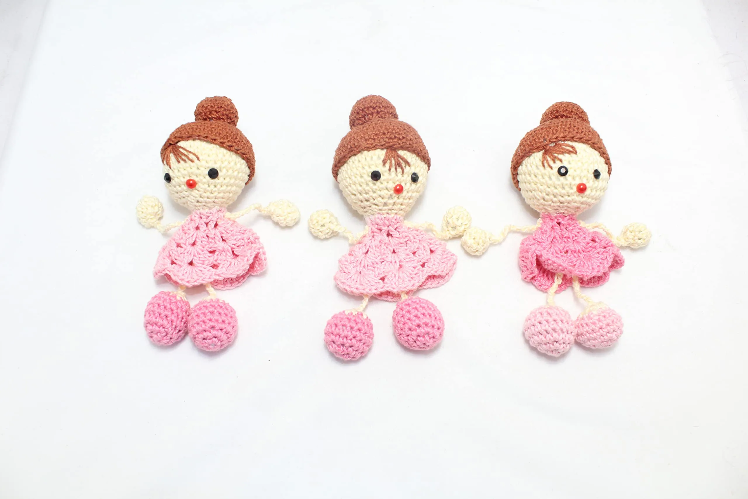 PH Artistic Handmade amigurumi Crochet Decorative Fridge Magnet Pink 3 Doll Toy for Gift Purpose