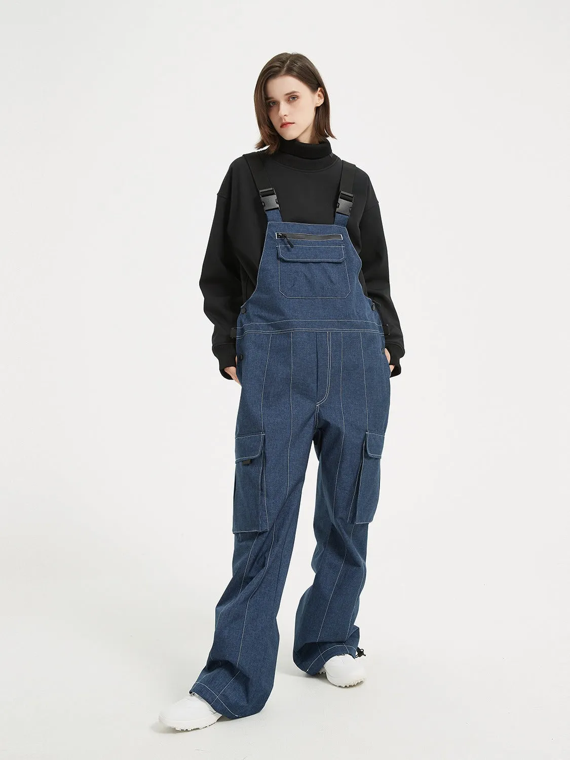 Plus Size Loose Fit Denim Strappy Ski Bibs Pants